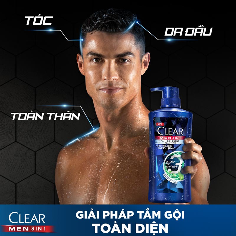 dầu tắm gội clear men 3 in 1 active cool