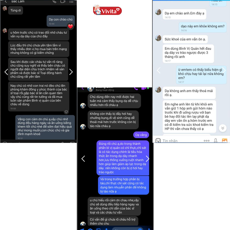 Một số feedback của khách hàng đã dùng Bình Vị Quản